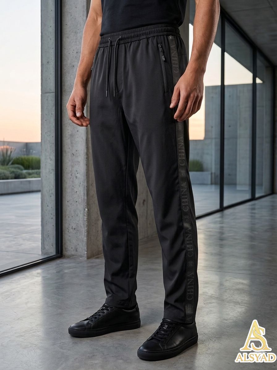 Men's satin trousers, distinctive material